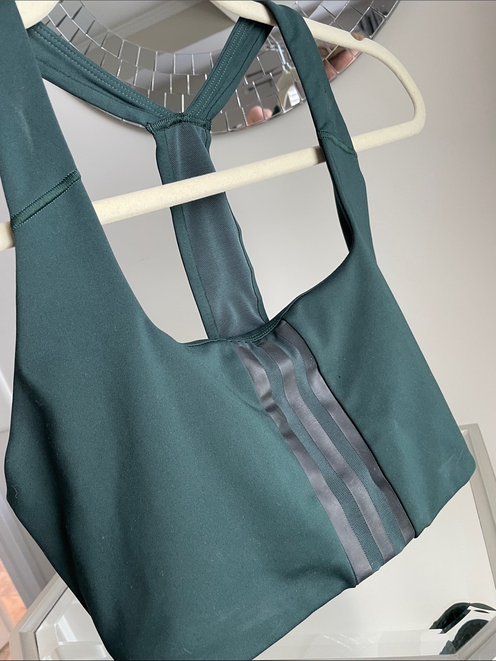 Adidas Forest Green Racerback Sports Bra with Triple-Stripe Back